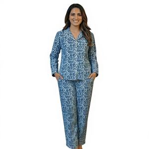 Pijama de Algodón Puro Estampado a Mano para Mujer, Suministro al por Mayor, India - Product Image 1
