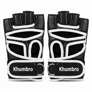 Gants de MMA en cuir PU KHUMBRO, demi-doigts, avec sangle de poignet réglable, légers, unisexes, noir et blanc, équipement d'entraînement d'arts martiaux, différentes tailles - Product Image 4