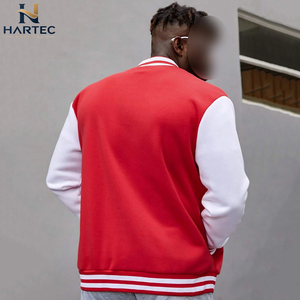 Chaquetas Escolares Rojas y Blancas con Parches de Letras, Cuello, Puños y Dobladillo Acanalados a Rayas, Logotipo Personalizado y Color del Equipo - Product Image 3