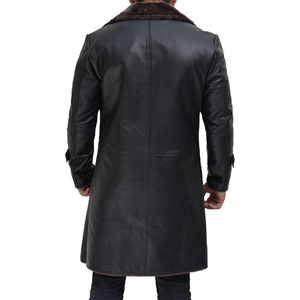 Manteau long pour homme en mélange de laine, uni, col rabattu, double boutonnage, coupe ajustée, manches classiques, tissu tissé épais, anti-rétrécissement - Product Image 2