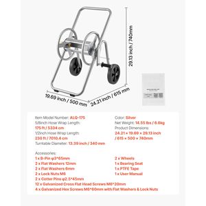 Carrello Avvolgitubo da Giardino con Ruote, per Tubi da 175ft (5/8in) e 200ft (15m), Robusto, con Ruota Esclusiva Inclusa - Product Image 5