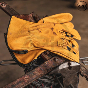 Gants de conduite en cuir jaune de qualité supérieure, paume flexible, détails noirs, pour hommes, usage professionnel, conception personnalisée, vente en gros - Product Image 3