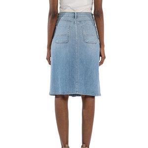 Jupe en jean décontractée d'été pour femme, taille haute, avec poches boutonnées, coupe trapèze, tissu respirant, design et logo personnalisés - Product Image 4