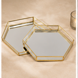 Hexagonal Glass Storage <b>Tray</b> With Gold Frame Modern Minimalist Design Indoor Tabletop Decor Living Room Accessory - Product Image 3