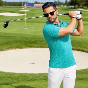 <b>Men's</b> <b>Turquoise</b> Geometric Heat-Transfer Printed Short Sleeve Golf <b>Shirts</b> Polyester/Cotton Blend Knitted Fabric Breathable Casual - Product Image 3