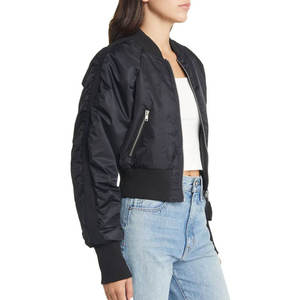 Custom Black <b>Women</b> Cropped <b>Jacket</b> Stand Collar Breathable Premium Casual Fashion Streetwear Outerwear OEM ODM Wholesale - Product Image 3