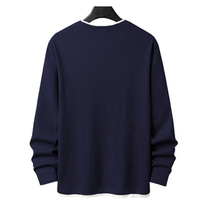 Camiseta de Manga Larga para Hombre, Tejido Waffle, Azul Marino, Cuello Redondo, Estilo Casual, Corte Holgado, Uso Diario, 100% Algodón - Product Image 2