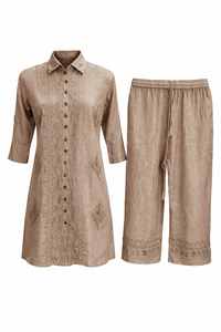 Women's Viscose Embroidered Collar Cord Set Two Pieces Casual Shirt Top and <b>Pants</b> Manufacturer - Product Image 3