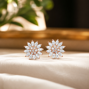 Flower Marquise Cut Diamond <b>Stud</b> Earrings Plated Rose Gold Engagement Women's Earrings Round Cut Moissanite Jewelry - Product Image 1