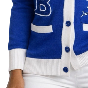 Cardigan en chenille bleu Zeta Phi Beta pour femme, pull décontracté à boutons avec lettres grecques, style sororité, en maille - Product Image 3