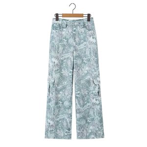 Pantalones Cargo de Cintura Alta para Mujer, Estampados, Holgados, Largos, Estilo Casual de Verano, con Bolsillos, Material de Lona - Product Image 1