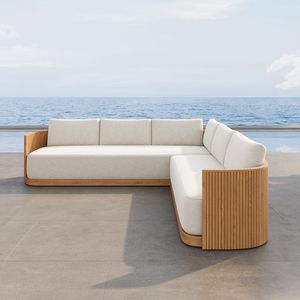 Ensemble de canapés en teck en forme de L pour l'extérieur, style minimaliste et luxueux, meubles de jardin, villa, resort, Indonésie - Product Image 1