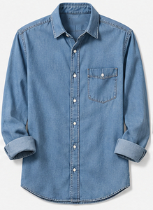 เสื้อเชิ้ตแขนยาวลำลองสำหรับผู้ชาย คอปกพับได้ แขนยาวเต็มตัว ผ้าฝ้าย - Product Image 5