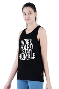 เสื้อกล้ามแขนกุดสีดำสำหรับผู้หญิง พิมพ์ลาย "Work Hard Stay Humble" คอกลม ลำลอง ระบายอากาศได้ดี ผลิตจากผ้าฝ้ายถัก - Product Image 6