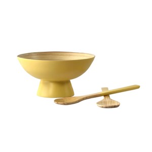 Handmade Spun Bamboo <b>Serving</b> Bowl Set with Spoon and Fork Kitchenware Bamboo Salad Bowls Food Fruit made in Vietnam - Product Image 1