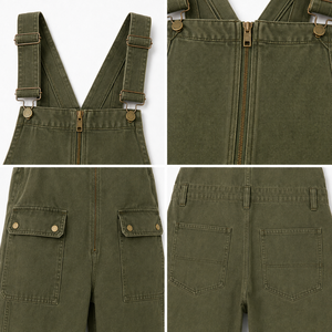 High Quality <b>Men</b>’s Bib Work Overalls Front Zip Closure Adjustable Braces Multi Pocket Durable Twill Worker <b>Dungarees</b> - Product Image 4