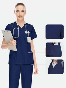 Nouvel ensemble de travail OEM pour hôpital : Blouse et pantalon droit de couleur unie pour médecins et infirmières - Product Image 4