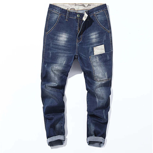 Jean cargo en denim délavé foncé pour homme, coupe droite, décontracté, avec poches avant, haute élasticité, jambe large, style professionnel - Product Image 3