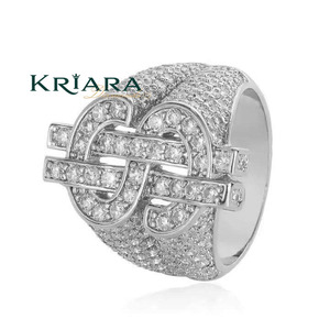 Anillo de cóctel para hombre de plata 925 chapado en oro de 18K con moissanita, diseño de signo de dólar, engaste pavé, estilo hip-hop, corte brillante redondo, forma de letra - Product Image 4