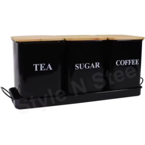 Juego de recipientes herméticos de acero inoxidable con tapa de madera Caja de almacenamiento de diseño de recipiente para té, café o comida en la cocina - Product Image 1
