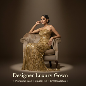 Luxury Gold <b>Sequin</b> Evening Gown for Women | Strapless High Slit Formal Party Dress Elegant Wedding Reception Prom Wear Fashion - Product Image 4