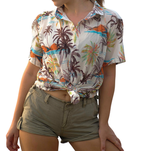 Camisa de Verano con Estampado de Olas Costeras para Mujer, Cuello Suave, para Vacaciones, Piscina, Proveedor Mayorista - Product Image 1