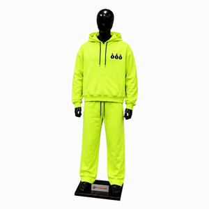 Ensemble de survêtement vert néon pour homme : sweat à capuche et pantalon de jogging – Tenue streetwear premium deux pièces oversize à capuche – En promotion - Product Image 1