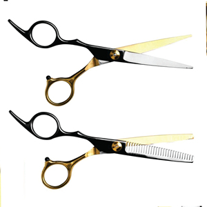 Kit de ciseaux de barbier professionnels en acier inoxydable pour droitiers, pliables et légers, avec design noir et or - Product Image 3