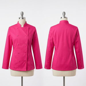 เสื้อเชฟผู้หญิง 240 GSM ผ้าโพลีคอตตอนทวิล สีเขียวเซจ กระดุมสองแถว ปักลายตามสั่ง พิมพ์ลายโลโก้ด้วยความร้อน - Product Image 5