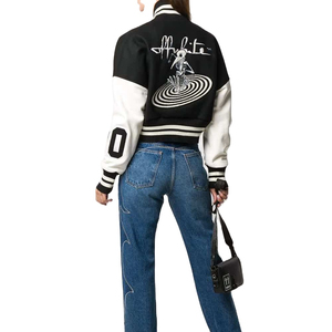 Custom Logo Women Cropped Varsity <b>Jacket</b> High Quality Chenille Embroidery <b>Patches</b> Baseball <b>Jacket</b> - Product Image 2