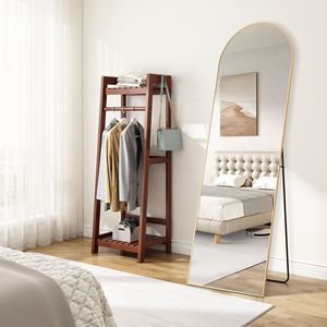 Modern <b>Arched</b> Full Length Floor <b>Mirror</b> with Stand Aluminum Frame <b>Black</b> Finish for Bedroom Decor - Product Image 4