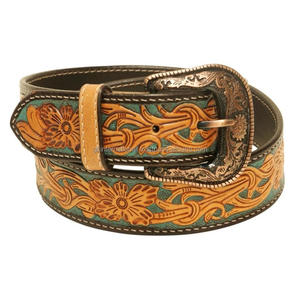 Latest Design Hand Carving and Painting Full Grain Cowhide <b>Men's</b> Fashion Western <b>Leather</b> Tooling <b>Belt</b> with Copper Buckle - Product Image 4
