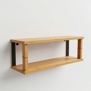 Étagère murale contemporaine en bambou avec supports métalliques - Décoration en bois écologique - Product Image 3