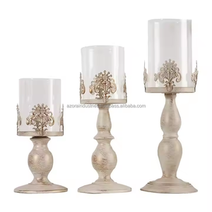 Soporte de vela de metal para decoración del hogar Candelabro hecho a mano Acabado antiguo Cepillo blanco - Product Image 5