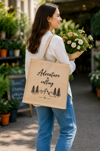 Le sac fourre-tout en jute « L'aventure vous appelle » 33x35x16cm avec poignée pour les courses - Product Image 3
