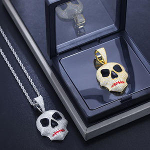 Collar con Colgante de Calavera Iced Out, Chapado en Plata, Acero Inoxidable, Joyería Hip Hop Unisex, Amuleto de Moissanita, Colgantes Temáticos para Fiestas - Product Image 2