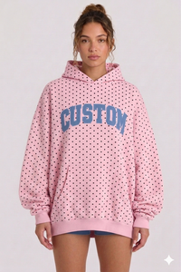 Sudadera con Capucha Extra Grande para Mujer, Diseño de Lentejuelas con Puntos, Color Azul Claro, Algodón, Hombros Caídos y Bolsillo Delantero - Product Image 3