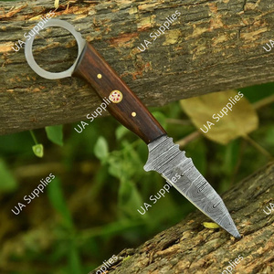 Cuchillo utilitario de hoja fija de 8 pulgadas de acero de Damasco hecho a mano con orificio para el dedo, mango ergonómico de palisandro, funda de cuero y madera, cuchillos EDC OEM - Product Image 2