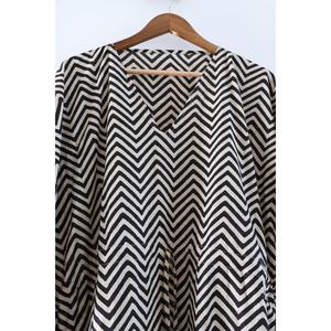 Women's <b>Black</b> White Geometric Block Print V-Neck <b>Kaftan</b> Long Dress Loose Fit Cotton Bohemian Summer Dress - Product Image 5