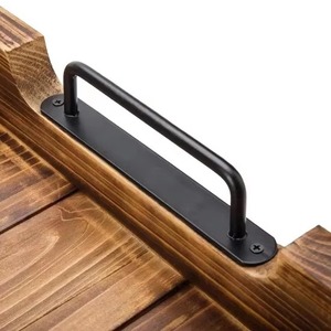 Plateau de service rectangulaire en bois avec poignées métalliques, design rustique, artisanat décoratif en bois, pièce unique - Product Image 2