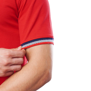 Mens Red Polo <b>Shirt</b> with Stylish Contrast <b>Collar</b> Cotton Comfortable Short Sleeve <b>T</b>-<b>Shirt</b> Casual Wear Solid Color Polo Top - Product Image 5