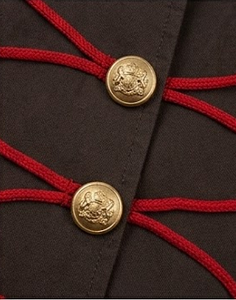 Chaqueta Napo Marrón Bordada a Mano Estilo Vintage para Hombre con Cuello Alto Rojo y Logotipo Trenzado - Product Image 6
