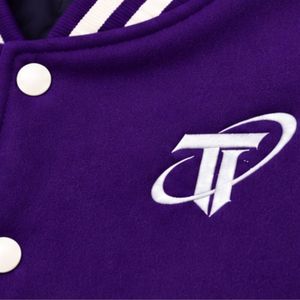 <b>Mens</b> Deep Purple <b>White</b> Varsity Jacket Classic Baseball Bomber <b>Coat</b> Long Sleeve Button Front College Streetwear Casual Outerwear - Product Image 4