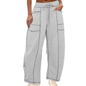 Pantalon cargo pour femme avec logo personnalisé, coupe large, taille haute, cordon de serrage, style streetwear décontracté, coupe ample - Product Image 1