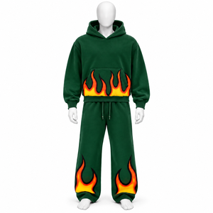 Oversized Regular Fit Acid Wash Winter 100% Cotton <b>Zip</b> <b>Hooded</b> & Jogger 2-Piece Tracksuit Set for Men - Product Image 2