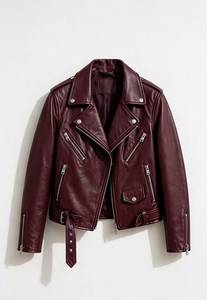 Veste moto en cuir PU pour homme, col rabattu, fermeture éclair, coupe ajustée, couleur unie, manches classiques, automne - Product Image 2