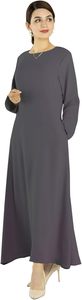 Abaya grise unie pour femme, manches longues, col rond, longueur cheville, robe modeste style Moyen-Orient, tenue quotidienne, coupe ample, polyester - Product Image 5