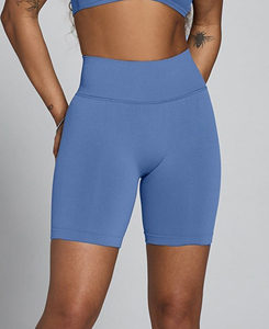 Shorts de Yoga de Cintura Alta, Color Sólido, Sin Costuras, Cintura Elástica Acanalada, Spandex y Nailon, Ropa Deportiva para Mujer, Calidad Premium - Product Image 1