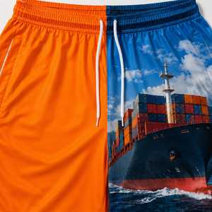 <b>Men's</b> <b>Orange</b> Blue Printed Cargo <b>Shorts</b> Drawstring Quick Dry Eco-Friendly Breathable Sublimation Design Casual Mid Waist Pockets - Product Image 1