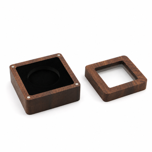 WEWOOD Square Wooden Jewelry <b>Box</b> with Velvet Insert and <b>Glass</b> Lid for Ring Storage - Product Image 3